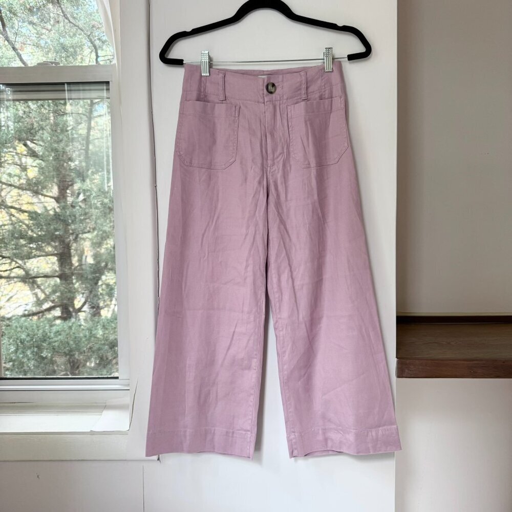 New Anthropologie Maeve The Colette Linen Crop Wide Leg Pants Pink 25P Petites - Picture 4 of 11